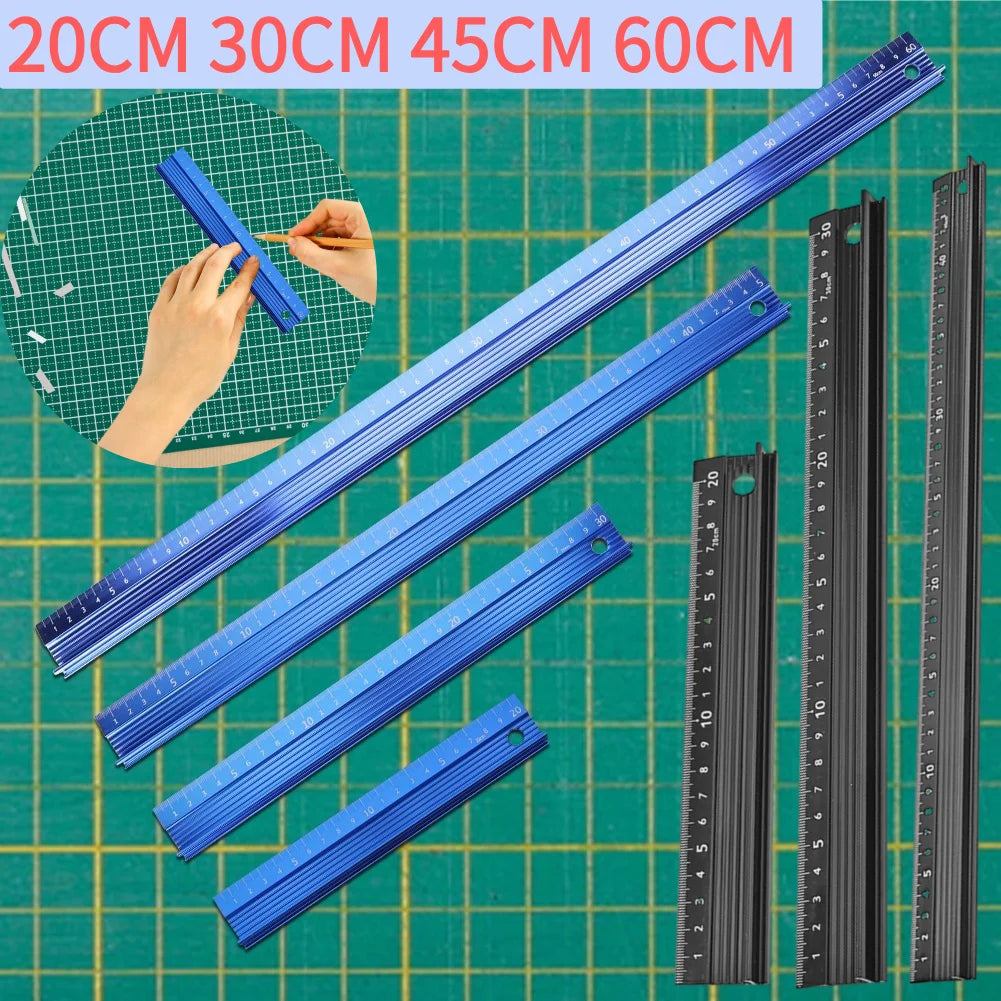 20CM 30CM 45CM 60CM Cutting Ruler Metal Craft Safety Ruler Non Slip Aluminum Alloy Metal Ruler Straight Edge Ruler Leather Tool
