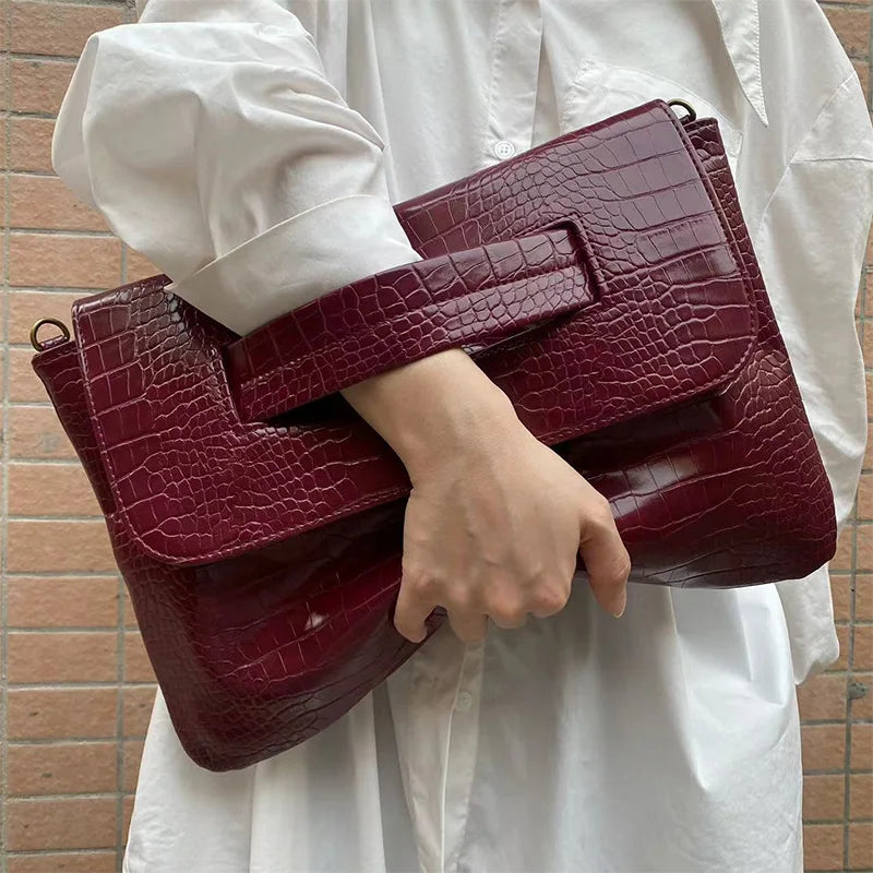 Fashion New Storage Bag Document Bagluxury Crocodile Pattern Women's Briefcase,large Capacity Solid,ladies Simple Clutch Bag
