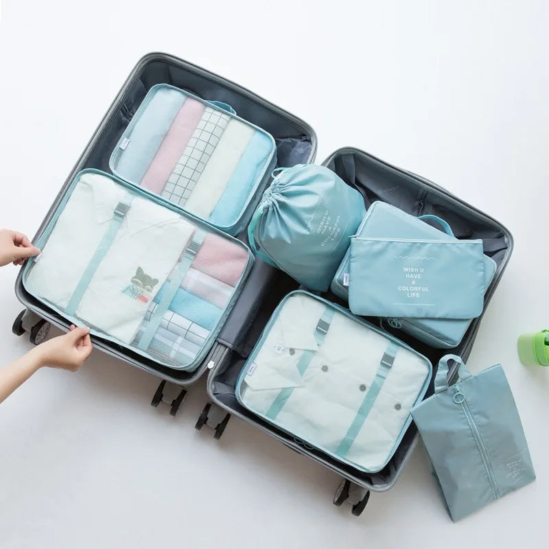 7 Pcs Set Travel Storage Bags, Luggage Organizer Clothes Sorting Foldable Organizer,  Waterproof Suitcase Packing Bags SNBD021