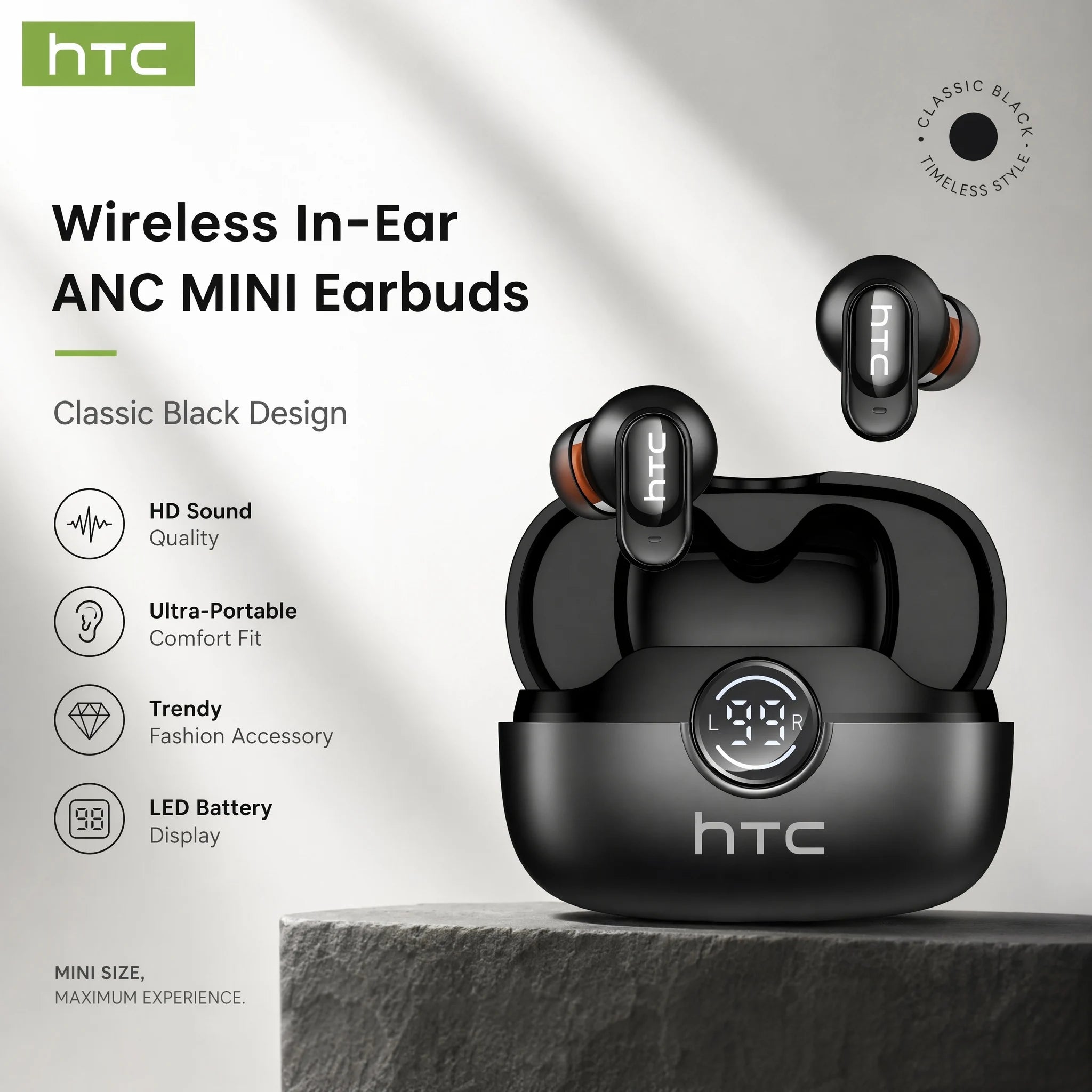 HTC NE79 Bluetooth Earphones Sports Gaming Long Battery Comfort Wireless Headphones Premium Sound Quality Soft In-ear Earbuds