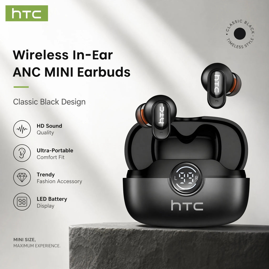 HTC NE79 Bluetooth Earphones Sports Gaming Long Battery Comfort Wireless Headphones Premium Sound Quality Soft In-ear Earbuds