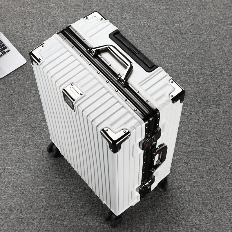 Trolley Luggage 20 26 30" Aluminium-framed Suitcase with Silent Wheels Unisex High-capacity Rolling Luggage Password Suitcase