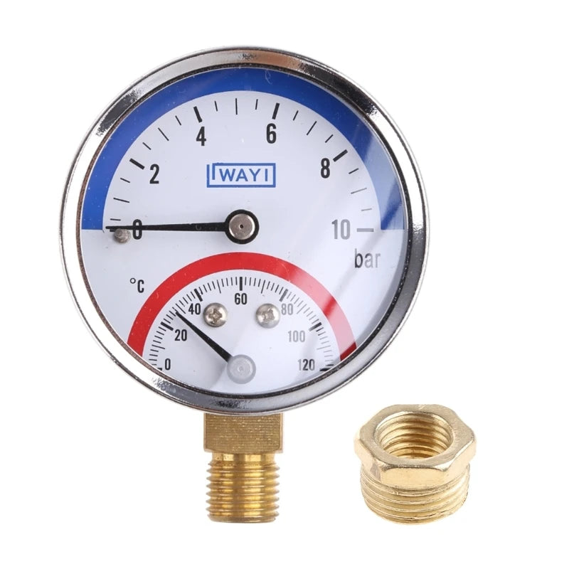 Compact Thermo-manometer Boiler- Temperature Pressure Gauge 0-10 Bar 0-120 ℃