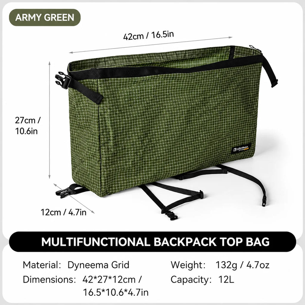 Ultralight 12L Waterproof Dyneema Expansion Pouch Multifunctional Top Lid External Storage Bag for Hiking Mountaineering Camping