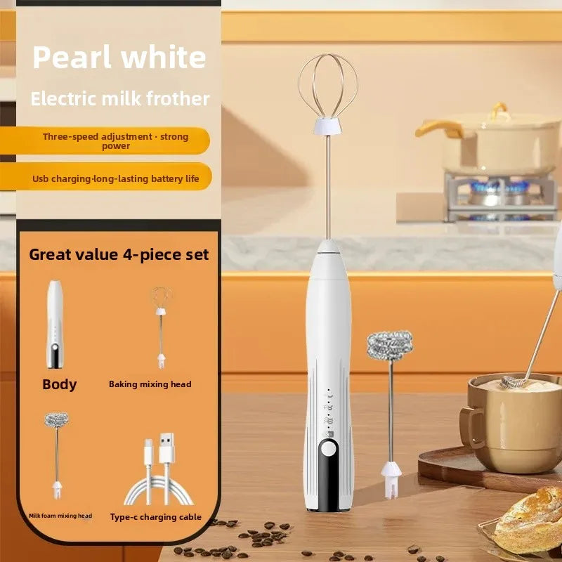 2 in 1 USB Rechargeable Electric Egg Beater Whisk Coffee Mixer Double Heads Milk Frothers  Baking Stirrer Kitchen Gadgets