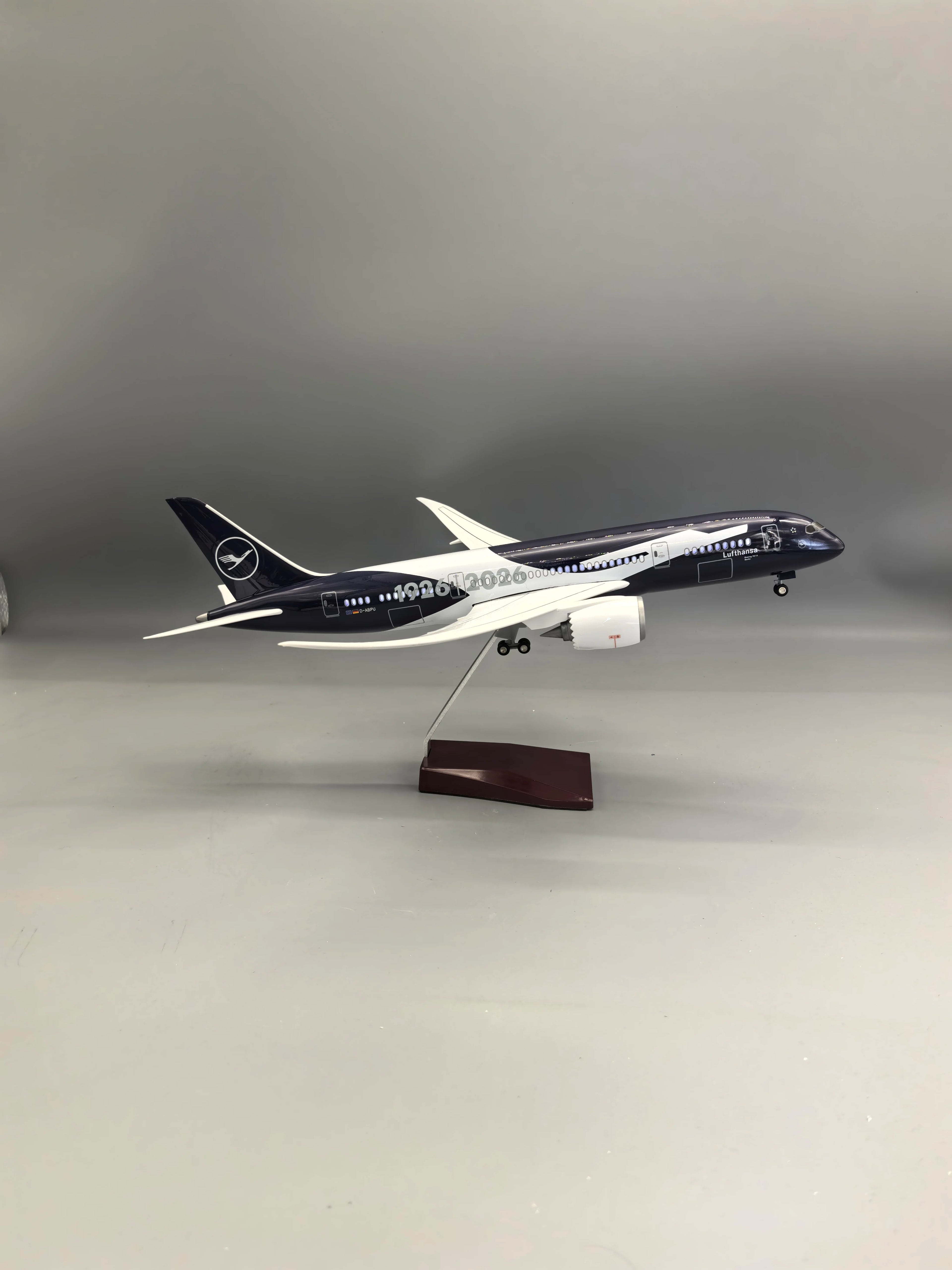 New 43cm Lufthansa Plane Model B787 Miniature Airplane 100 Years Collectible Scale Aircraft Toy Resin With Wheels Voice Control