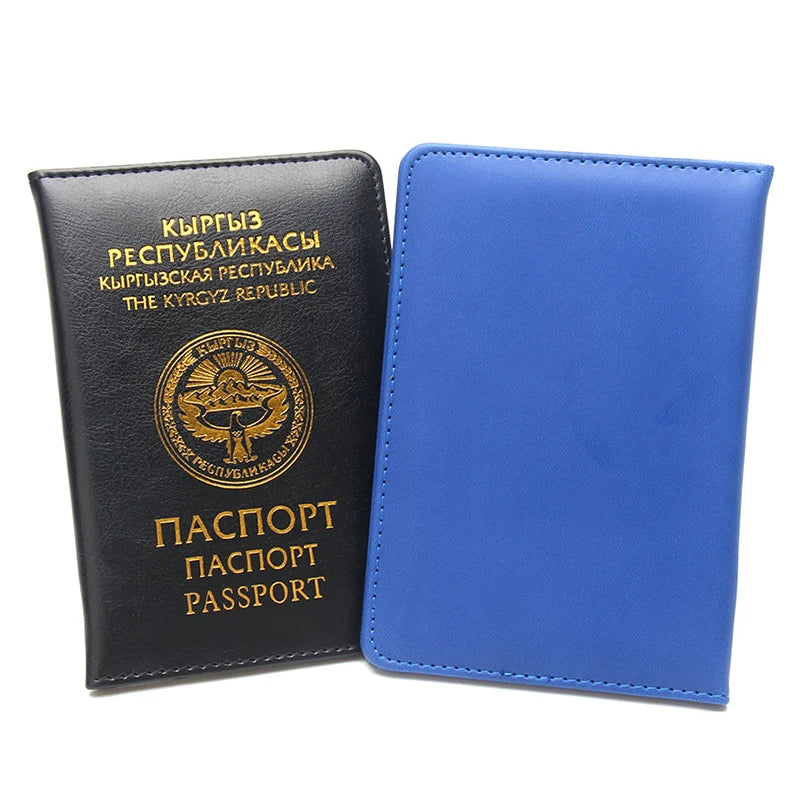 Kyrgyz Republic Passport Cover Pu Case for Passports Fashion Travel Wallet with SIM Card Slot Passport Protector