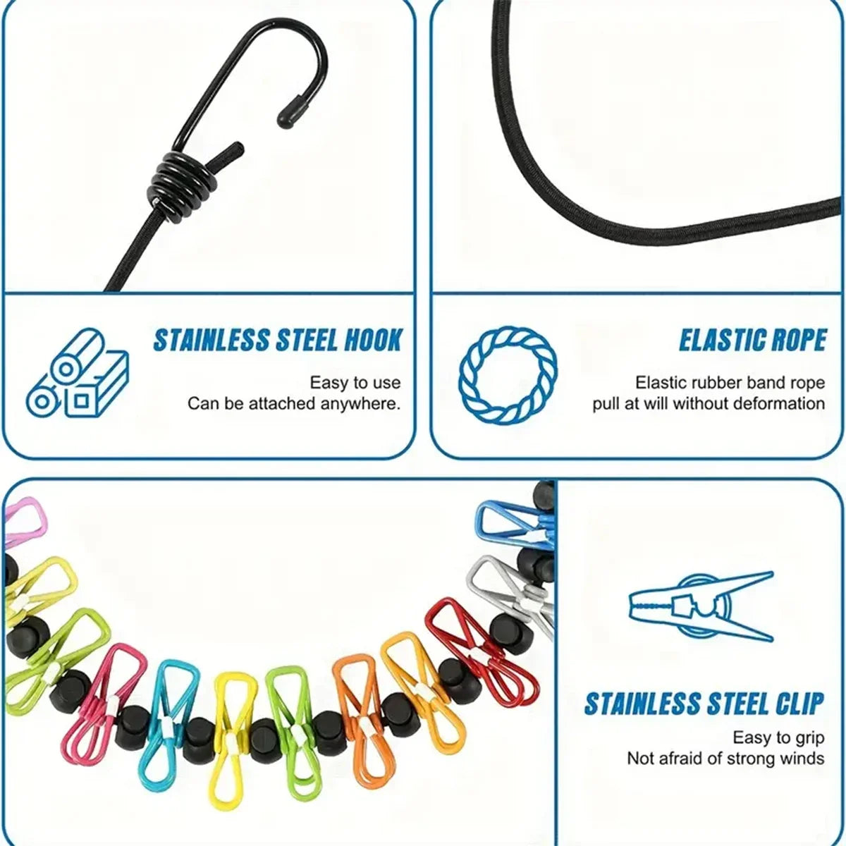 Portable Travel With 12 Clips Clothesline Plastic Non-Slip Retractable Drying Rope Home Windproof Travel Outdoor Hanging Tools