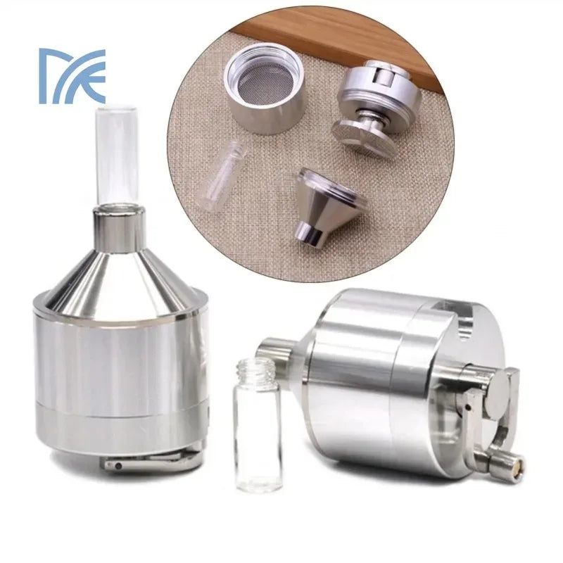 Retractable Walking Stick Aluminum Alloy Hand Grinder with Snuff Glass Bottle Funnel, Adjustable Design, Easy To Carry