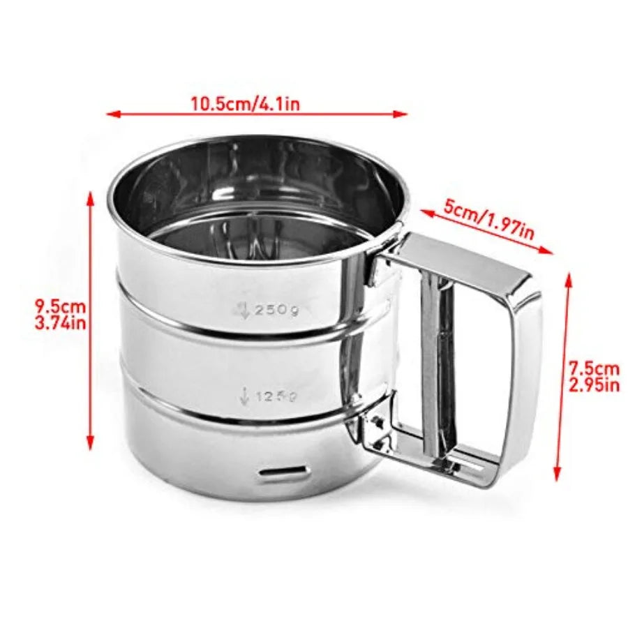 Flour sieve stainless steel material manufacturing, Coffee Sieve Cup, Semi Automatic 2 Cup Sifter for Baking Fine Mesh Pastry S