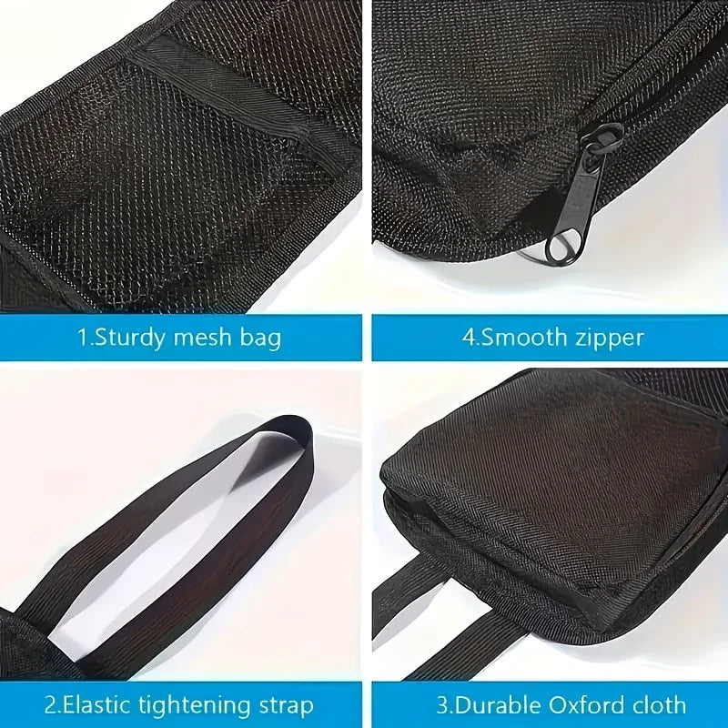 Black car seat storage bag, multi-pocket space - fabric suspended rear seat accessory with grid pockets