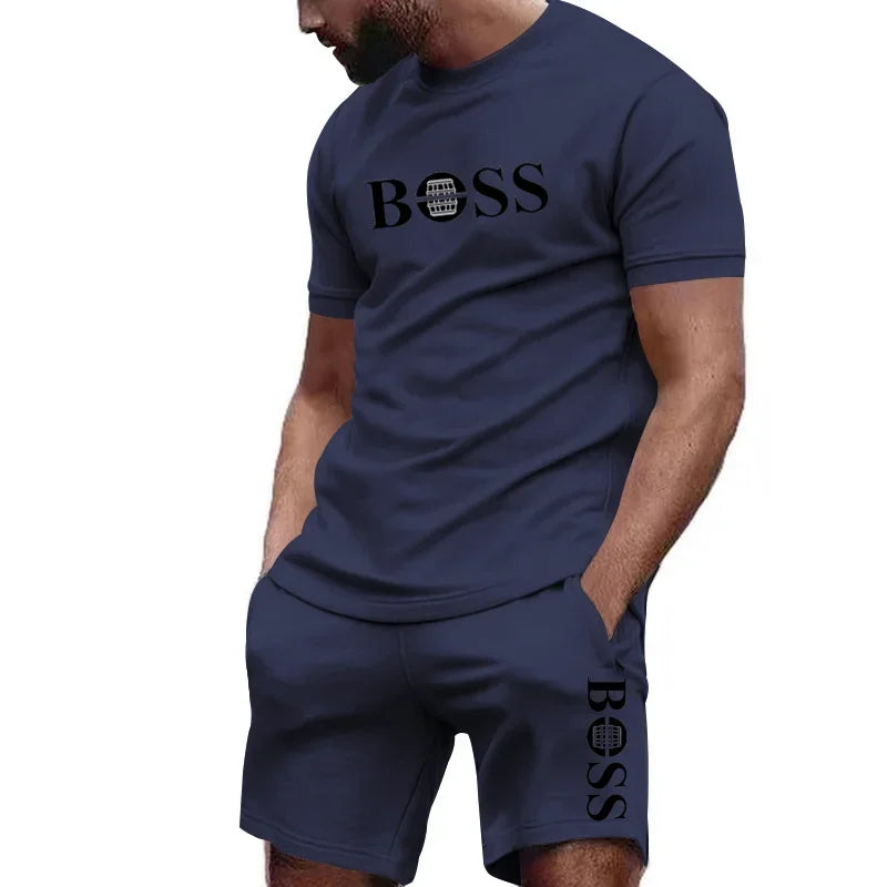 Latest hot selling Men's two-piece sportswear short sleeved T-shirt and pants set running and fitness sportswear summer discount