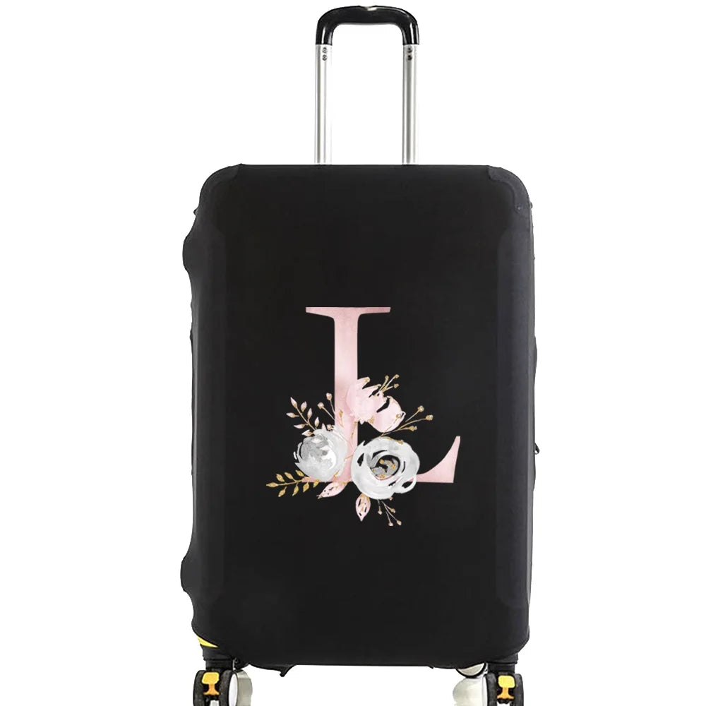 Luggage Case Suitcase Protective Cover Pink Flower Letter Name Pattern Travel Elastic Luggage Dust Cover Apply 18-28 Suitcase