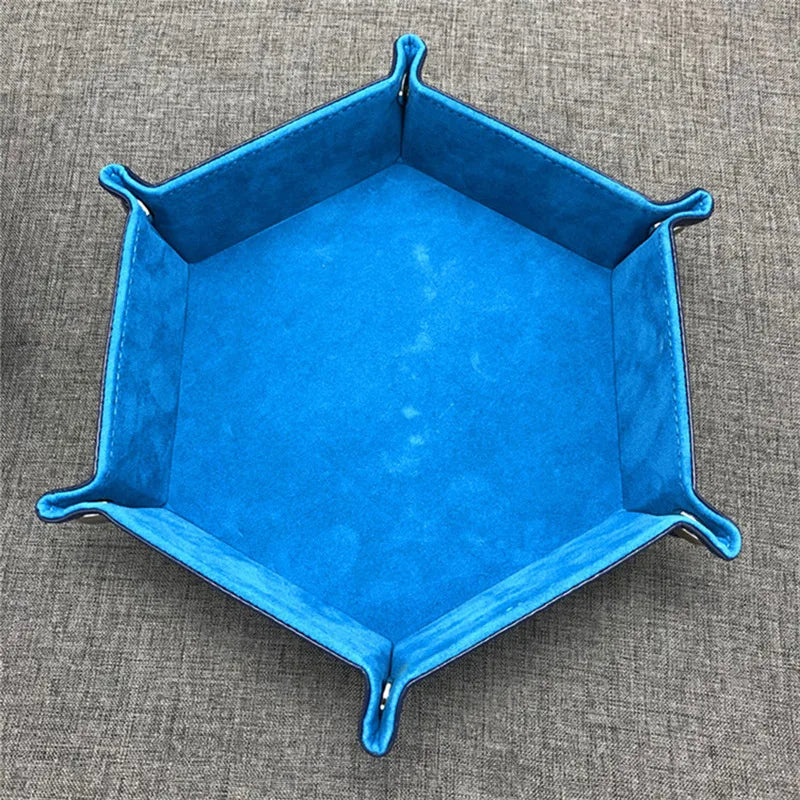 Rolling Folding Hexagon Dice Game Storage Tray PU Leather&Velvet Mat Holder Double Sided Thick Office Supplies Storage Tools