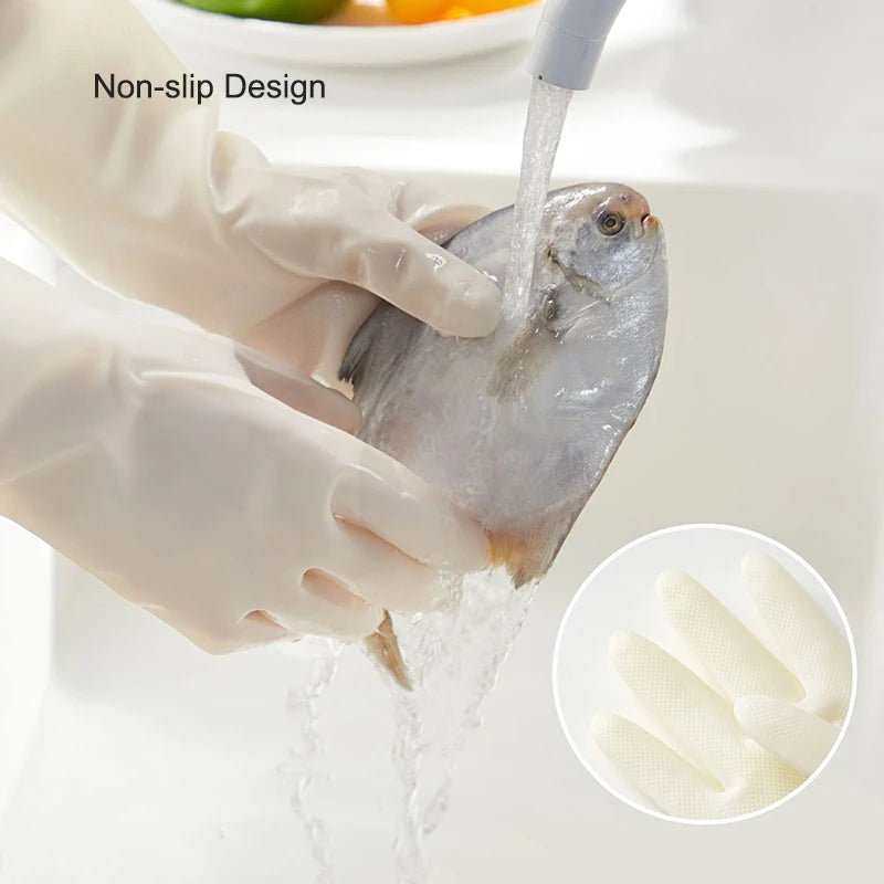 White Nitrile Gloves Extended And Durable Gloves For Kitchen Washing Waterproof Household Cleaning Tools Home Accessories