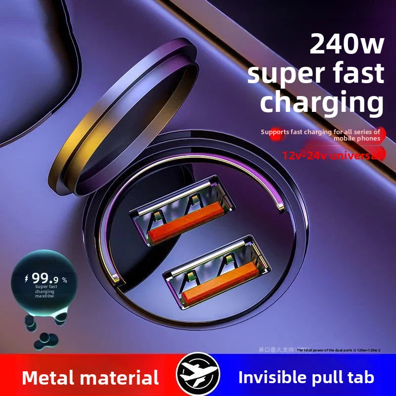 240W Mini Dual-Cigarette Lighter Car Charger Super Fast Charging Hidden 12V 24V USB Conversion Phones Adapter For iPhone 17 15