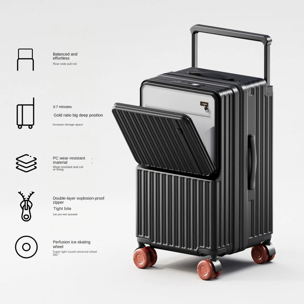 Business Color-Block Travel Suitcase with Front Opening 20-28 inch Wide Handle Luggage Explosion-Proof Zipper Trolley Case