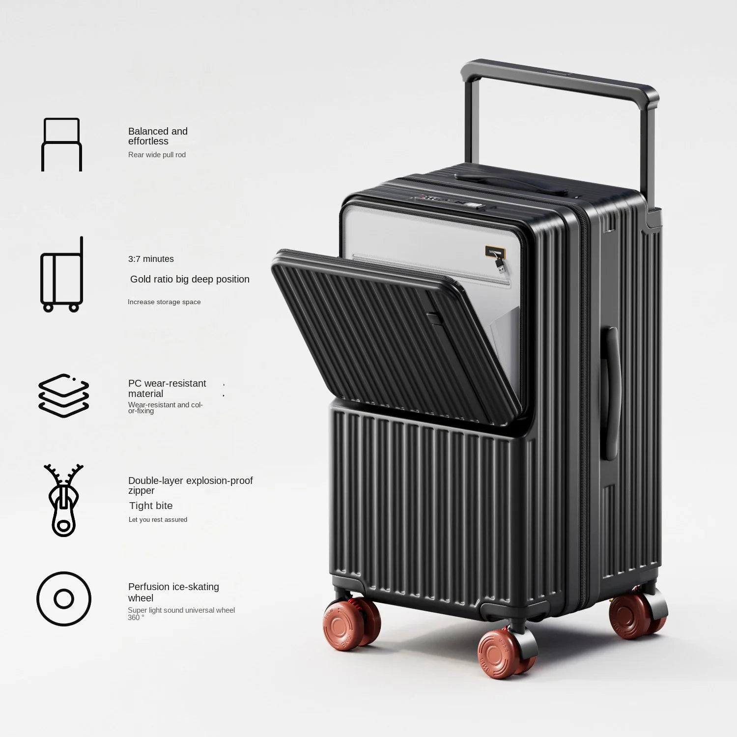 Business Color-Block Travel Suitcase with Front Opening 20-28 inch Wide Handle Luggage Explosion-Proof Zipper Trolley Case