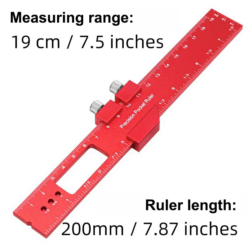 【Wq0】T Type Pocket Ruler Inch Metric Measuring Tool With Slide Stop For Carpentry Marking Multi-function Measuring Aid Tool
