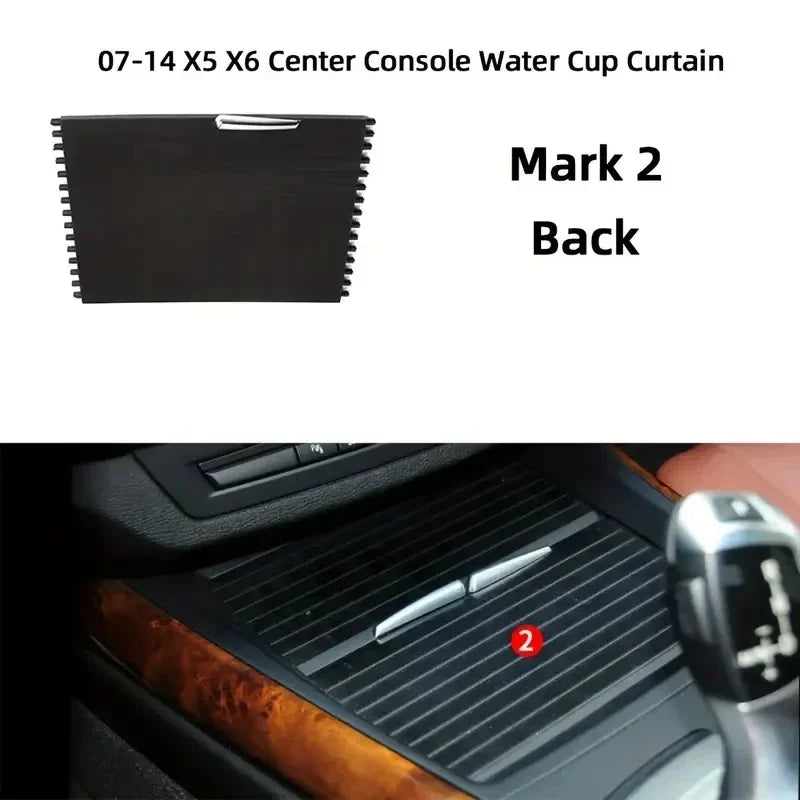 Car Front Rear Center Console Drink Cup Holder Cover Trim Zipper Rolling Curtain For BMW X5 X6 E70 E71 E72 2007-2014 51166954943