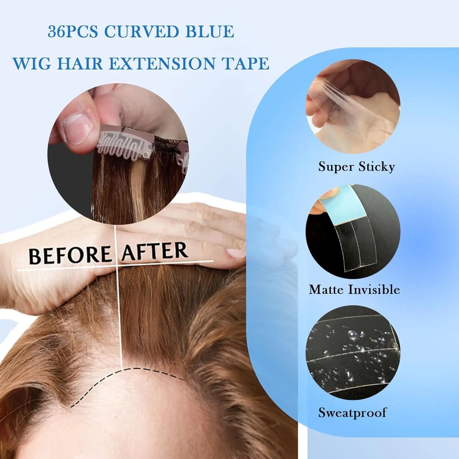 36pcs/lot Supertape Waterproof Hair Tape Double Side Adhesive Super Tape For Lace Wig Toupee Replacement Hairdresser Accessories