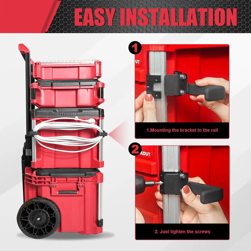 Extension Cord Holder Compatible with Milwaukee Packout Toolbox, Cord Storage Organizer, Space-Saving Corner Rail Clips