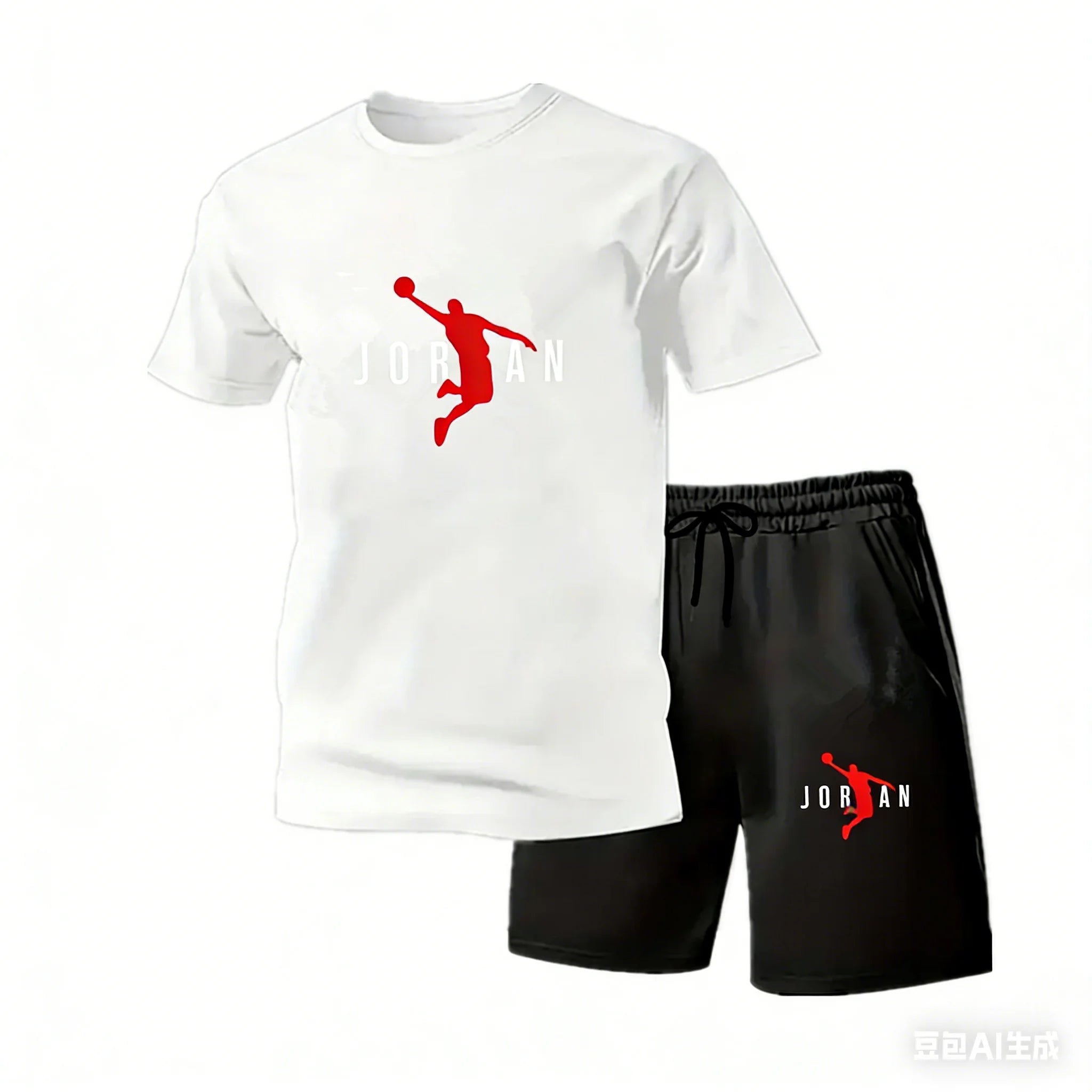 2026 New Jordan Style Men's 2 Piece Set Summer Black Short Sleeve T Shirt Shorts Casual Sports Tracksuits Plus Size S-4XL