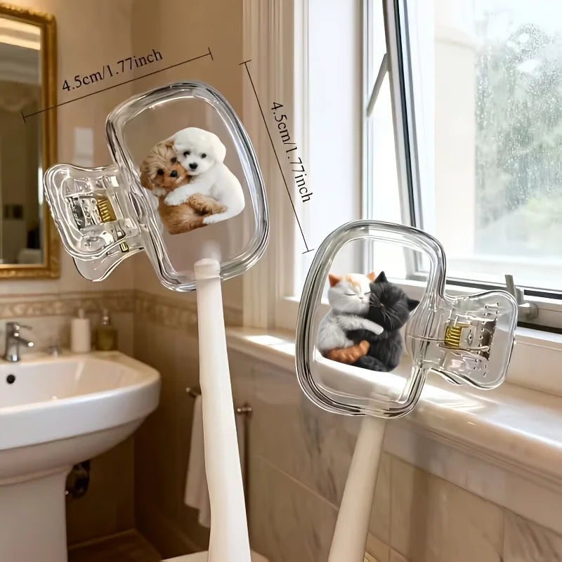 2pcs Cute Kitten Puppy Toothbrush Holders For Home And Travel Use Cute Party Holiday Souvenir Gifts For Family Women Friends