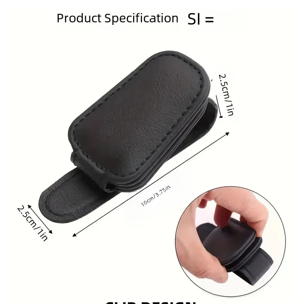 Magnetic Leather Car Sunglasses Holder, Universal Sun Visor Glasses Clip Card Ticket Storage Box Auto Interior Accessories 1PCS