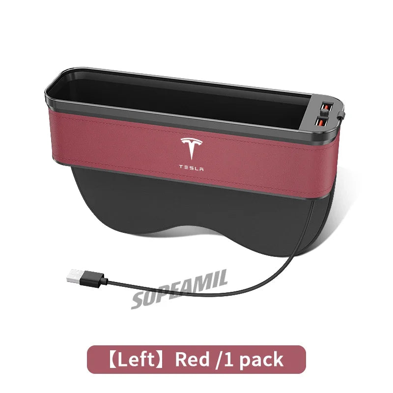 Car USB Charging Multifunction Crevice Storage Box Seat Gap Box For Tesla Cybertruck Roadster Model 3 Model Y Model S Model X