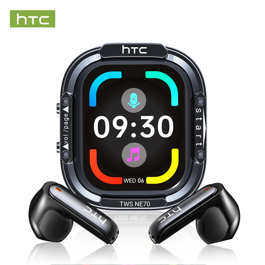 Bluetooth Wireless Headset HTC NE70 AI Real-Time Translator Earbuds 134 Languages Video Subtitle Touch LED Screen BT6.0 HiFi