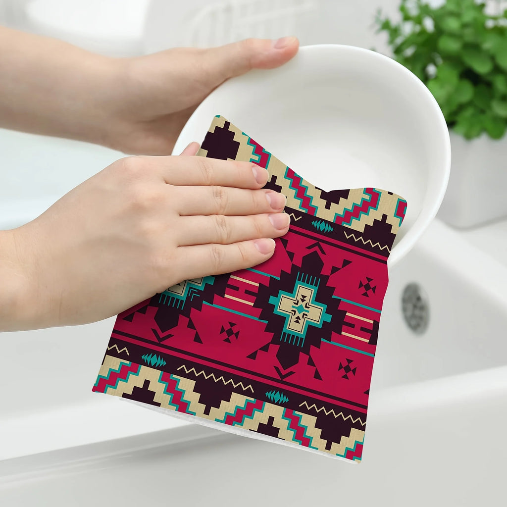 2-Piece American Red Ethnic Style Towel Set | Polyester Tea Towel with Cartoon Theme, Hand Wash Only, Perfect for Modern Home