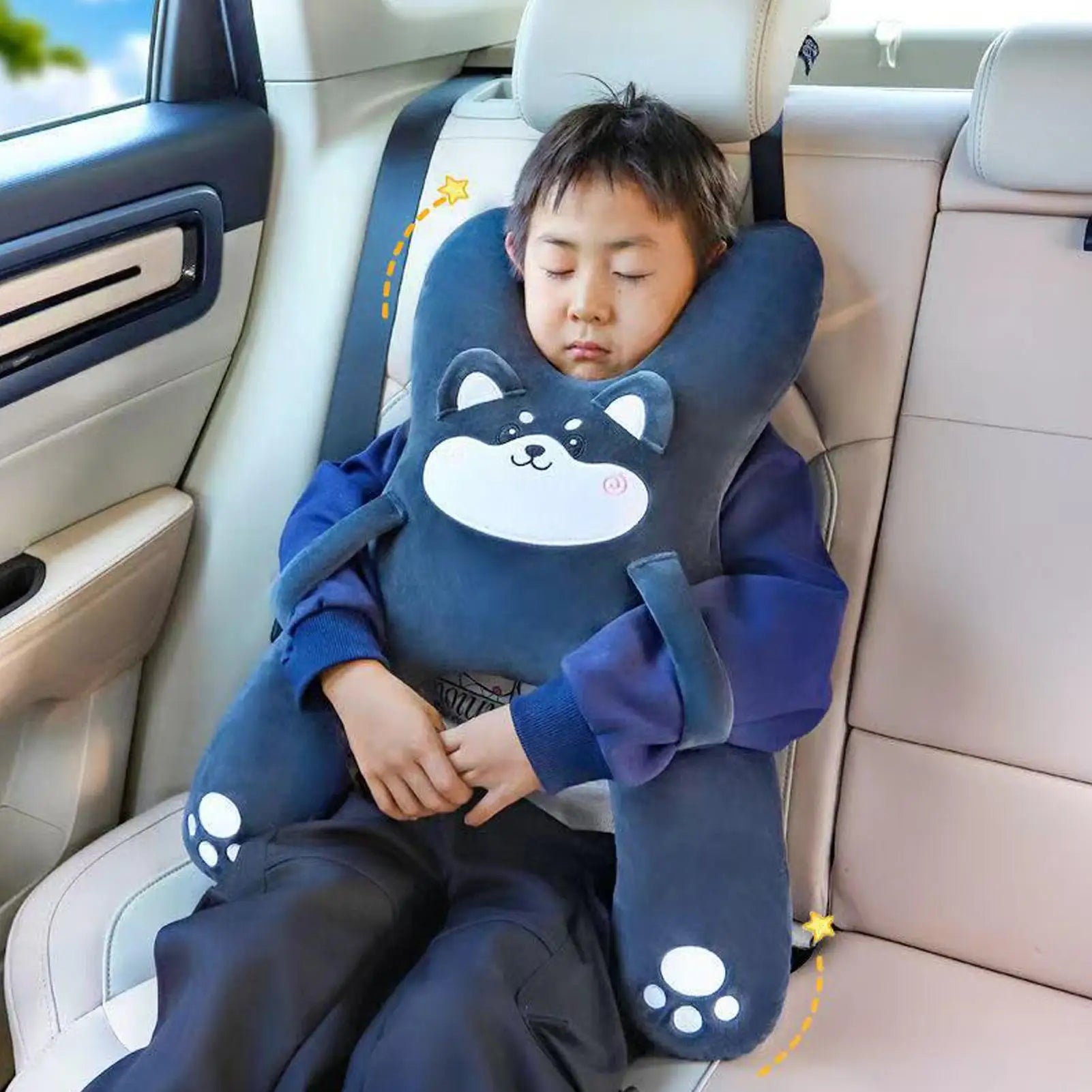 Kids Car Pillow with Neck Support Plush Cushion Child Car Sleeping Head Support for Children Boys Girls Travel Road Trip Truck