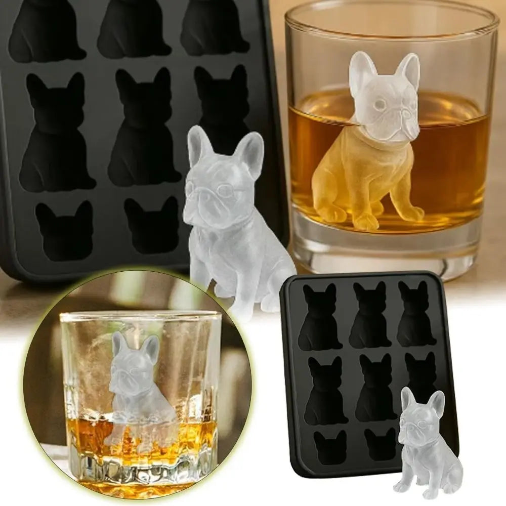 Reusable Silicone French Bulldog Ice Mold 6 Hole Easy Demoulding 3D Ice Tray Food-Grade Whiskey Ice Mold Drink Iceblock