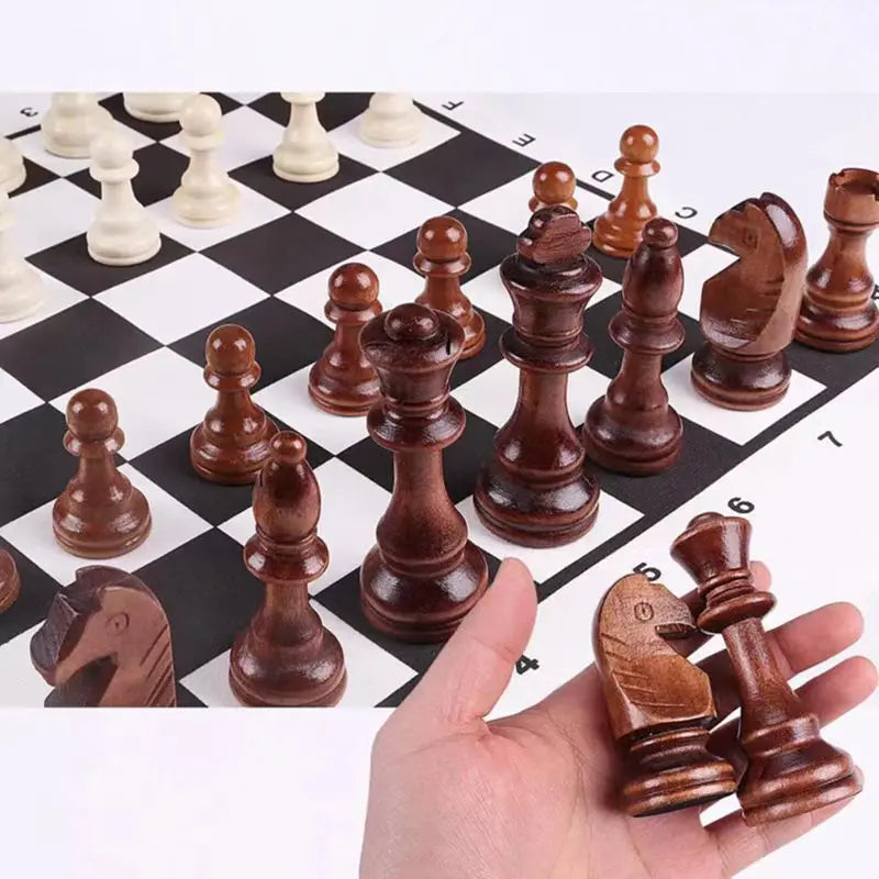 32 Pieces Wooden Chess King Height 110mm Game Set Chessmen Chess Leathe Board Competitions Set Kid Adult Chess Gift
