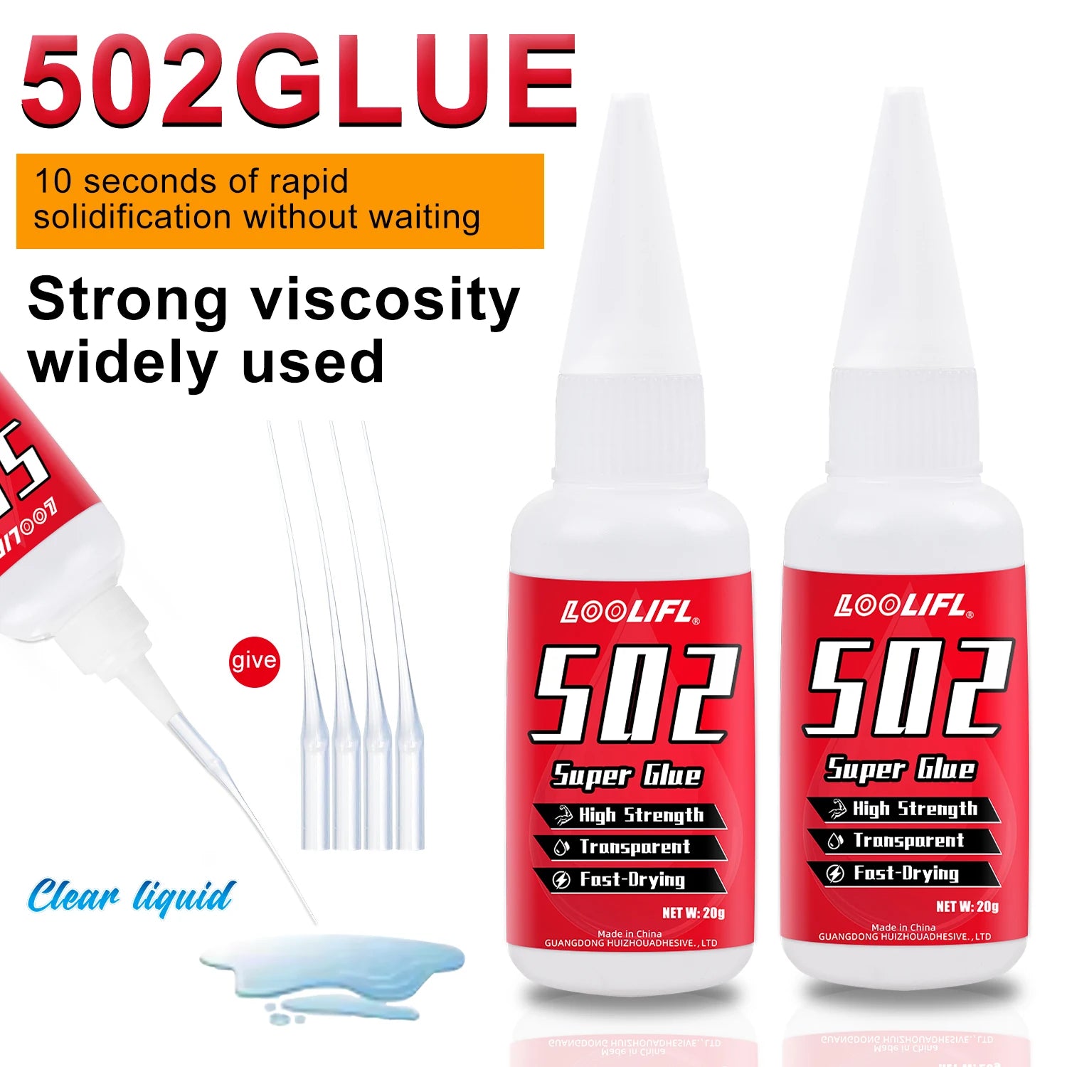 LOOLIFL502 Super GlueInstantQuick-dryingCyanoacrylate Adhesive Leather Rubber Wood Metal Strong Bond Liquid Glue Tool,Stationery
