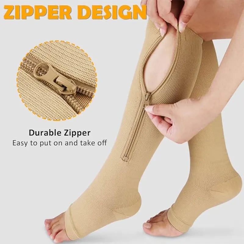 4 Compression Socks for Varicose Support with Zipper Outdoor Running Fitness Hiking Anti-fatigue Medical Diabetes Swelling Care