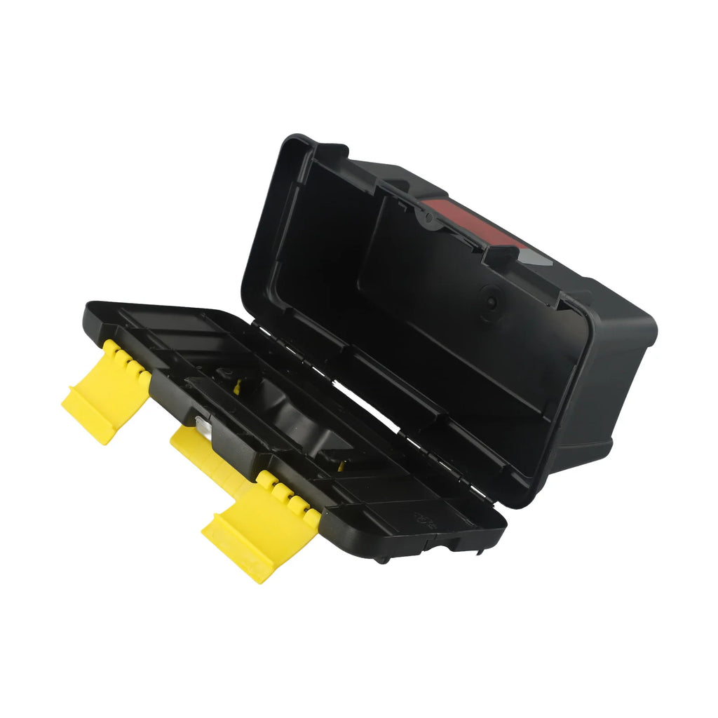 10-Inch Two-Layer Plastic Toolbox With Metal Hinges And 4 Latches For Tool Storage And Accessories Organization Black