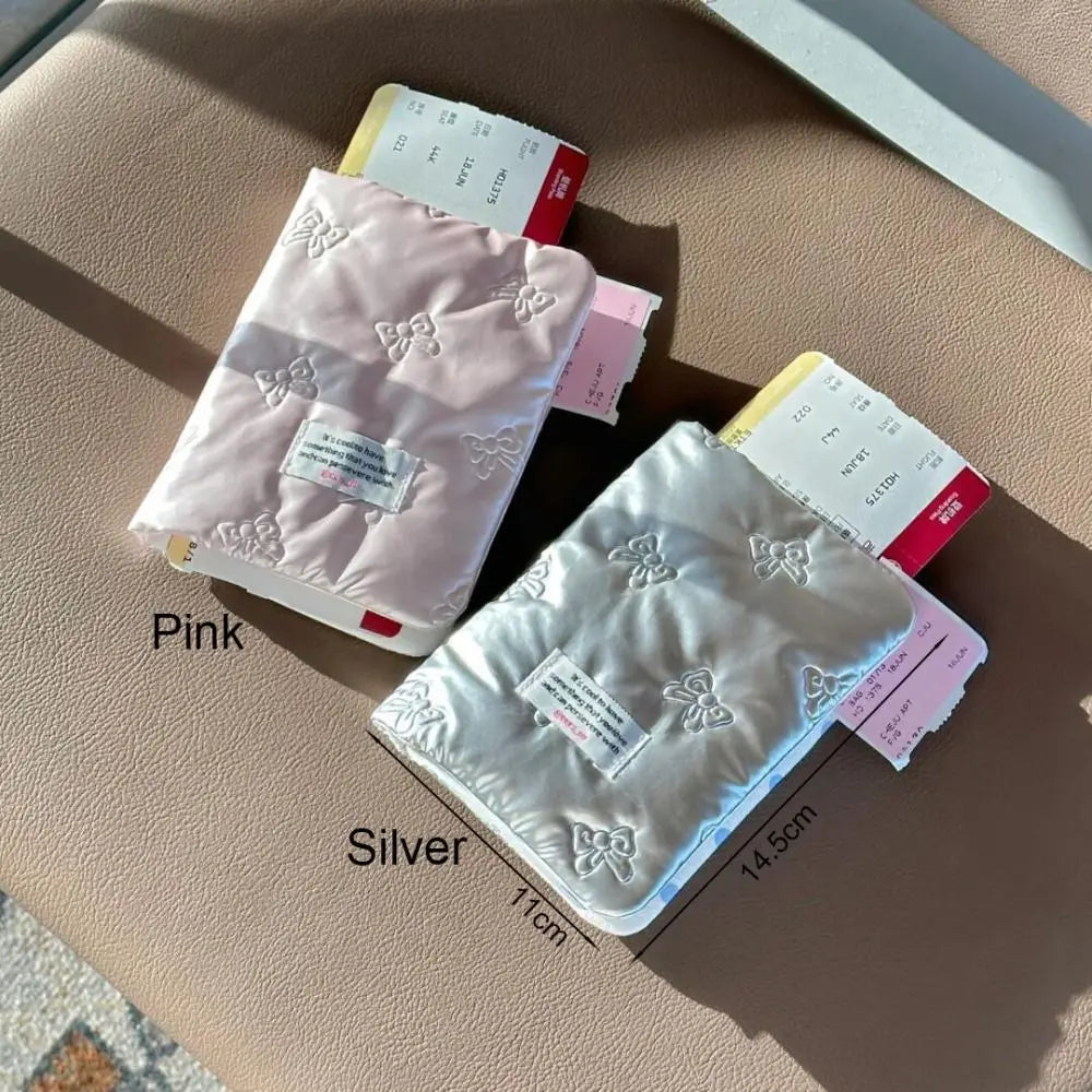 Portable Pink Silver Passport Cover PU Bowknot Card Holder Large Quality Accessories Certificates Passport Bag