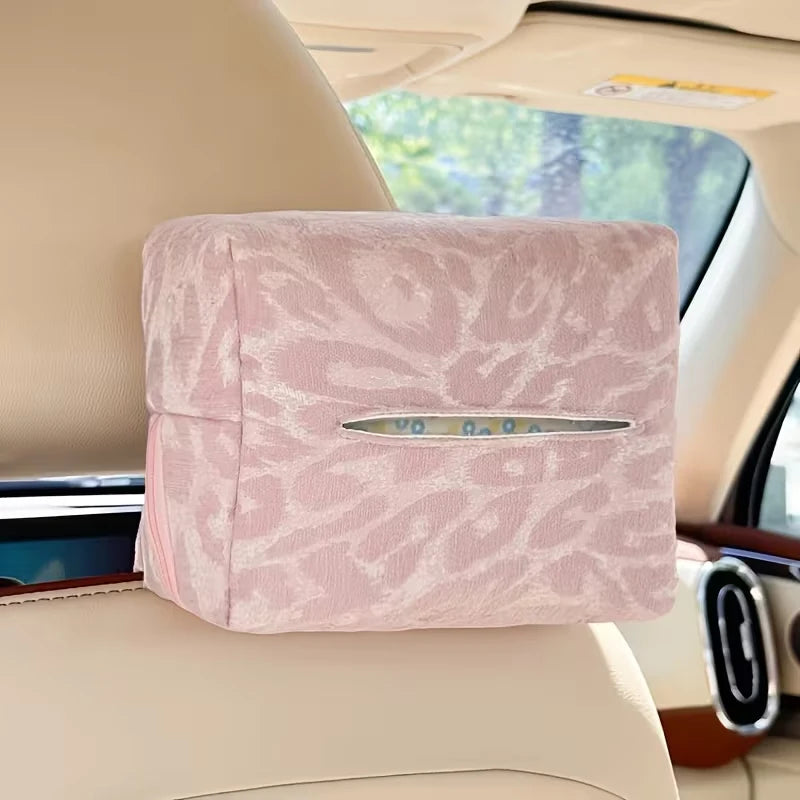 1pc Car Supplies Black/Pink/Beige Car Tissue Box Leopard Print Car Seat Back Paper Box Cute High-End Car Tissue Bag Multifunctio