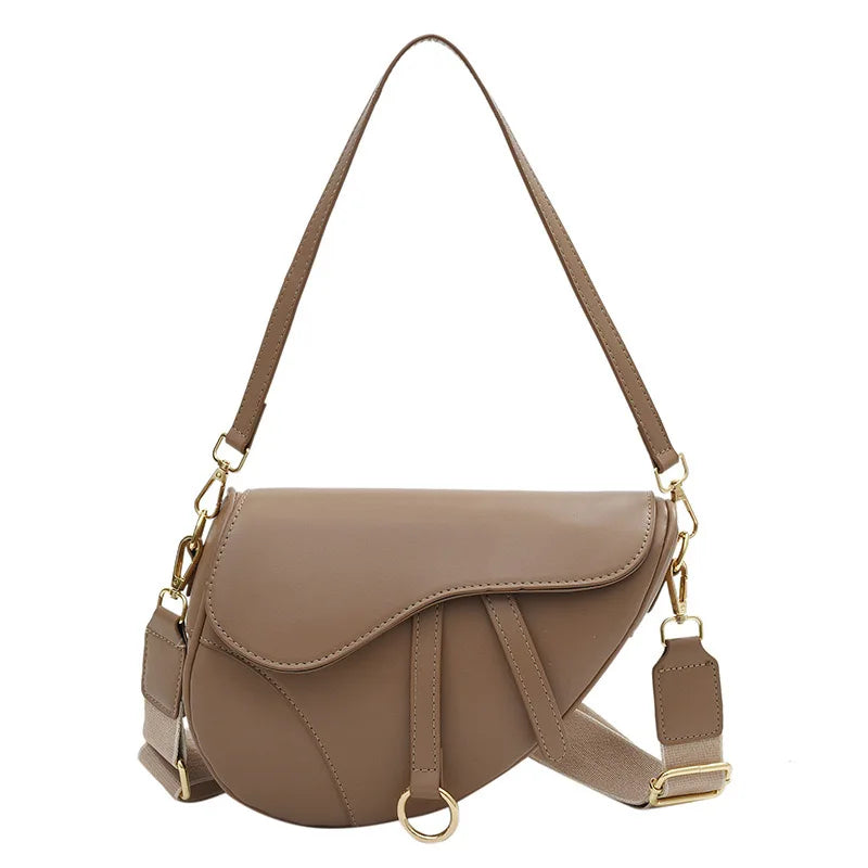 2022 New Women's Bag Leisure Saddle Bag Pu Solid Color Diagonal Bag Fashion Easy Matching Lady Handbags