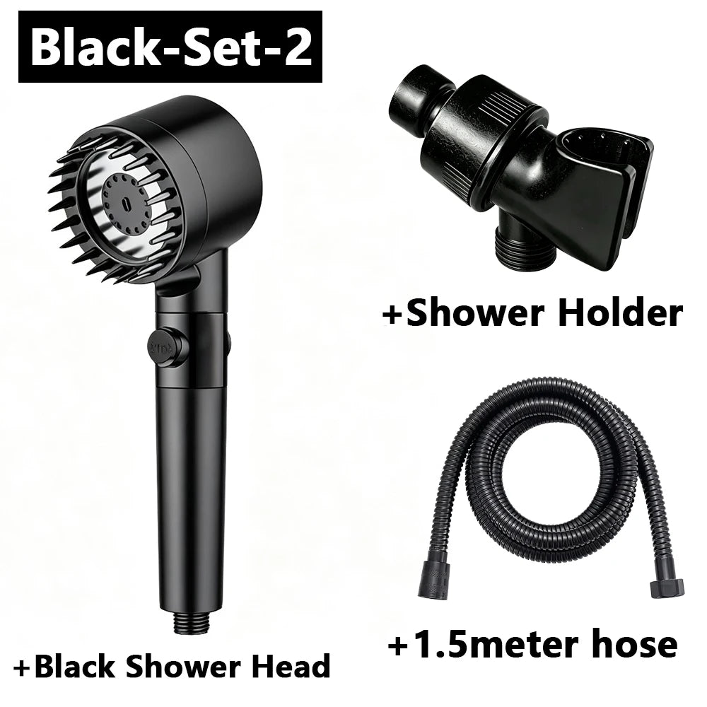 Black & Grey Wall-Mounted High-Pressure Shower Head with  Polished Finish Durable Plastic for Enhanced Water Pressure