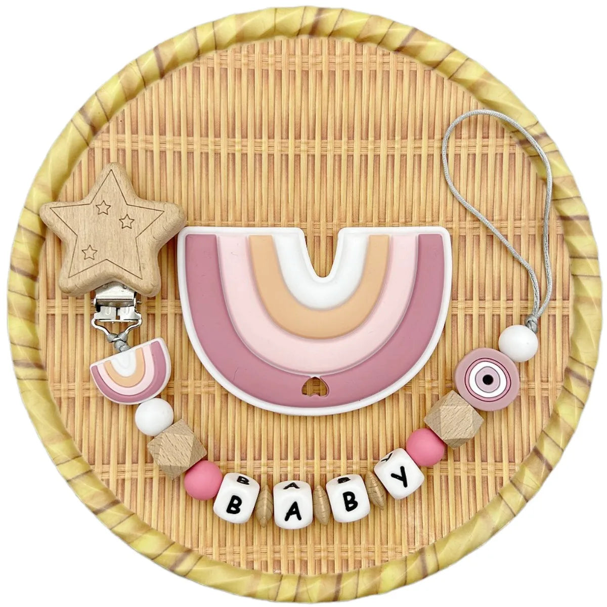 Custom Letter Name Rainbow Pacifier Clips Chain Teether Pendants for Baby Infant Chew Leash Nipple Holder Teether Creative Gifts