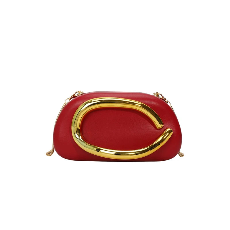 Women PU Leather Metal Handle Handbag & Removable Strap Crossbody Shoulder Bag Hand-held Shoulder Clutch Bag for Evening Dinner