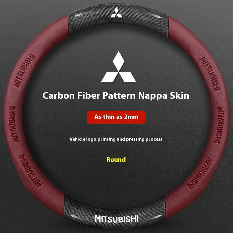For Mitsubishi Outlander Pajero Asx Colt Lancer EX Evolution L200 Triton RALLIART Car Carbon Fiber Leather Steering Wheel Cover