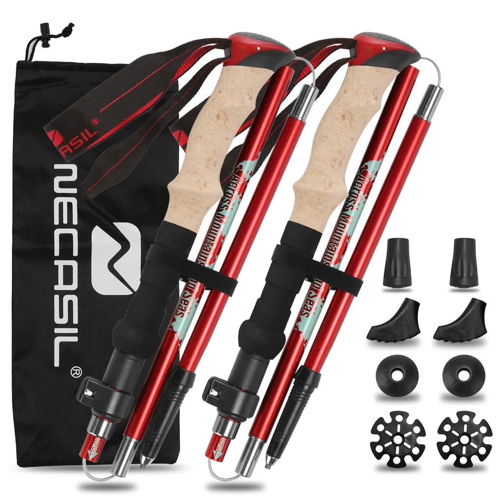 2 Pack Foldable Trail Running Sticks Aluminium Lightweight Adjustable Trekking Pole Anti Shock Cork Handle Nordic Walking Hiking