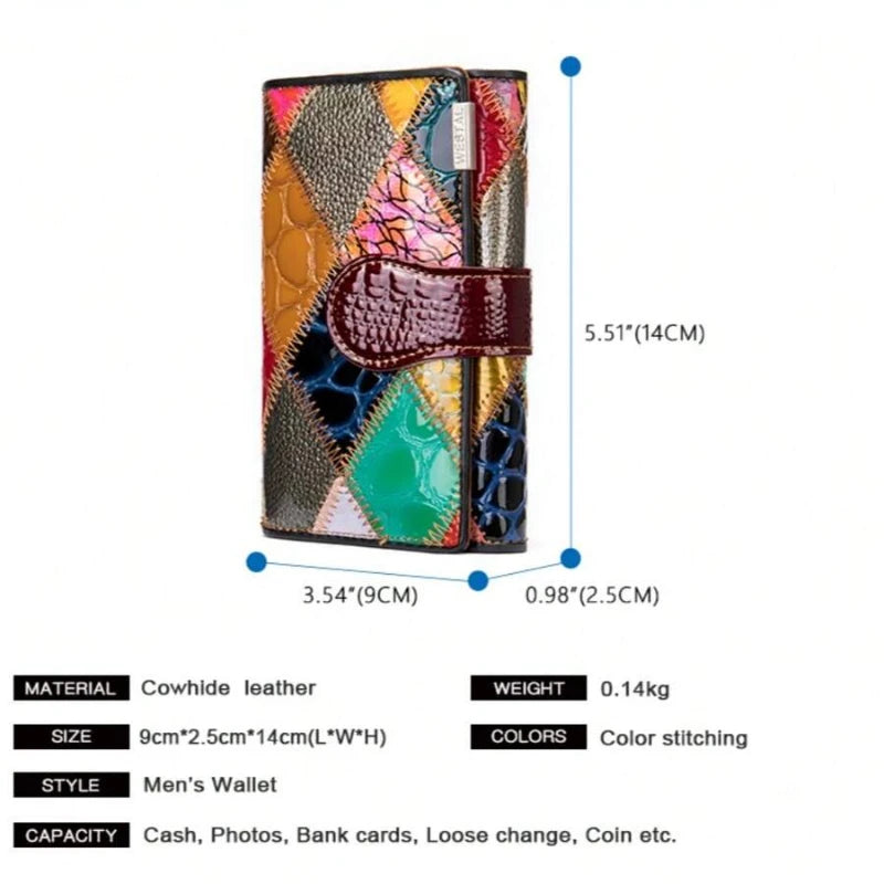 Elegant Ladies Handmade Bag Short Wallet Diamond/Grid Pattern Colourful Splicing Multi Card Position Head Layer Cowhide Ladies Coin Purse Christmas Gifts For Women