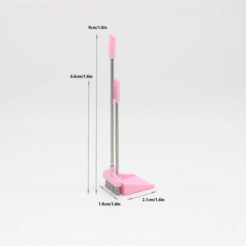 1set 1/12 Scale Miniature Doll House Cleaning Tools: Tiny Broom And Dustpan Model, Sanitation Decoration Accessories For Bathroo