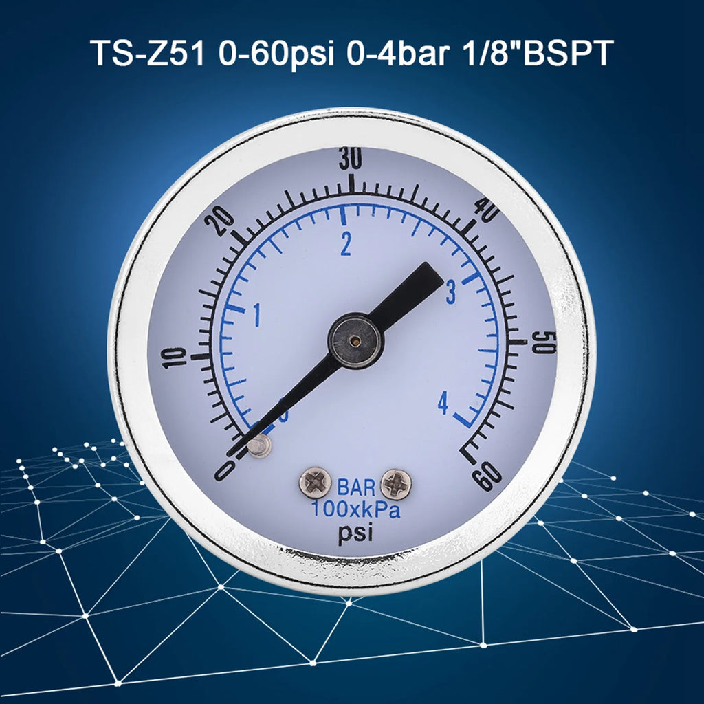Air Pressure Gauge 0‑60psi 0‑4bar 1/8NPT Pressure Gauge Manometer for Water Air Oil  Instrument pressure measuring tool