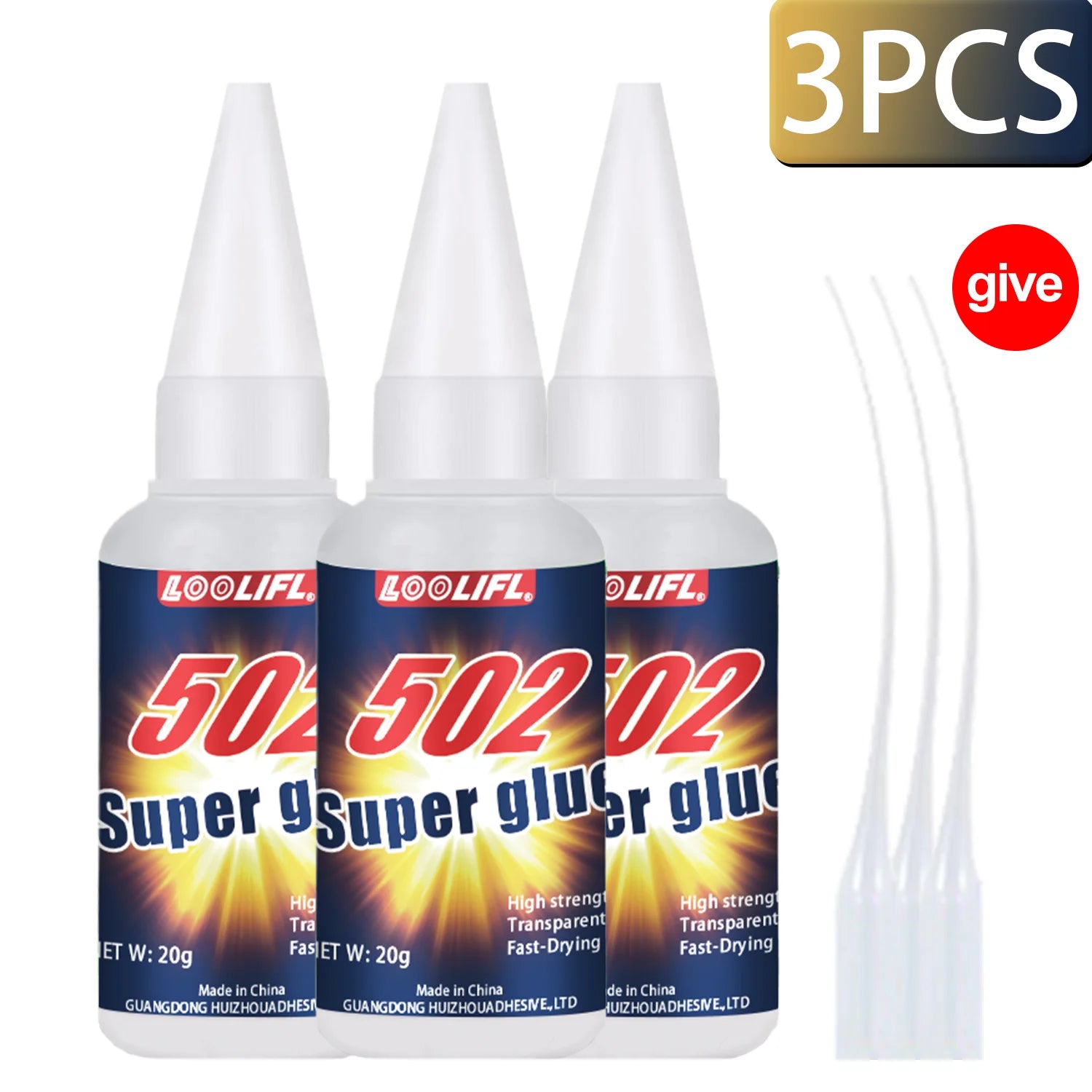 LOOLIFL 1-8PCS 20g 502 Super Glue Quick-drying Cyanoacrylate Instant Leather Rubber Wood Metal Strong Bond Liquid Adhesive Tool